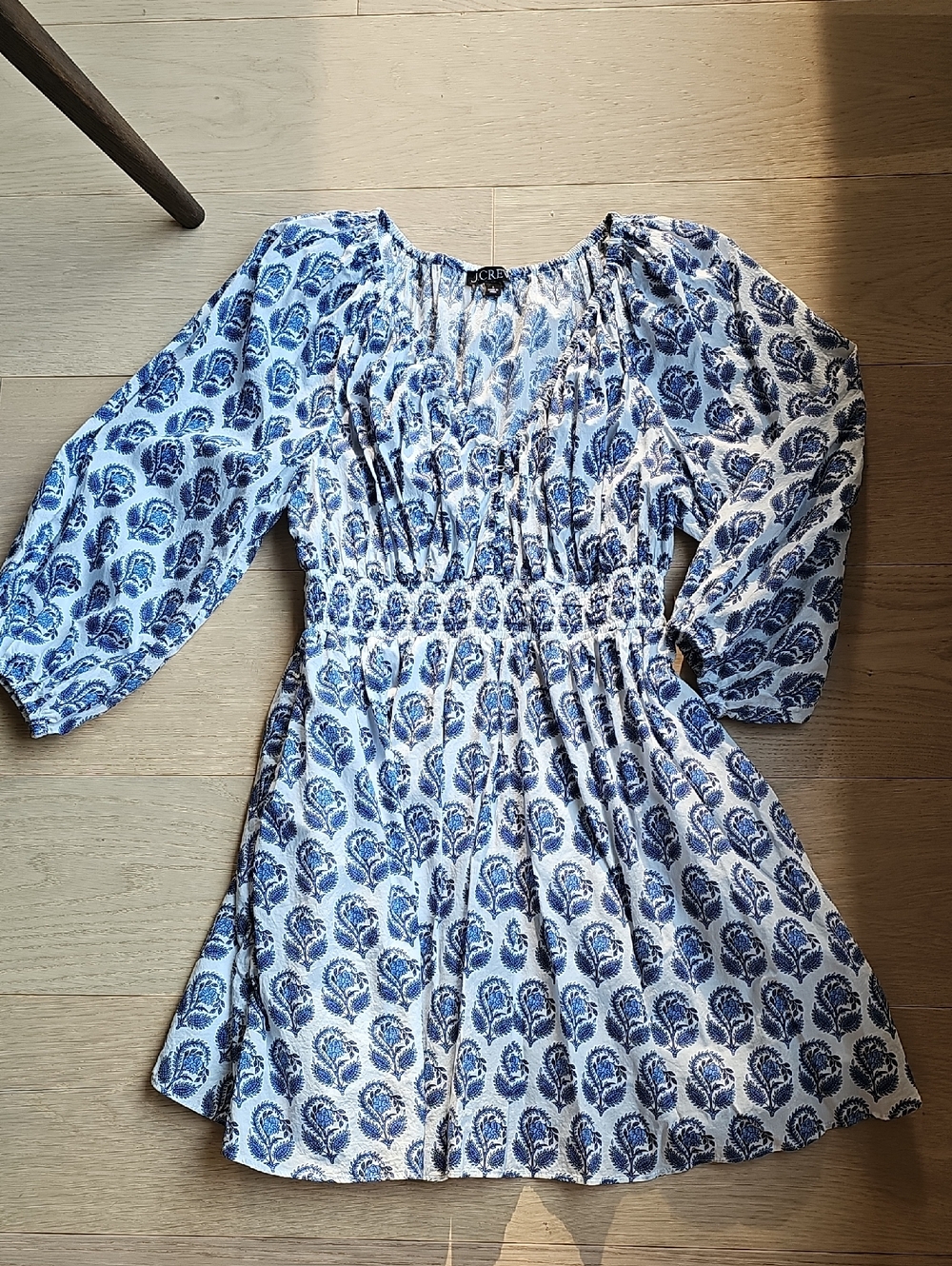 J.Crew Blue & White Paisley Smocked Waist Dress | Button Front | Pockets